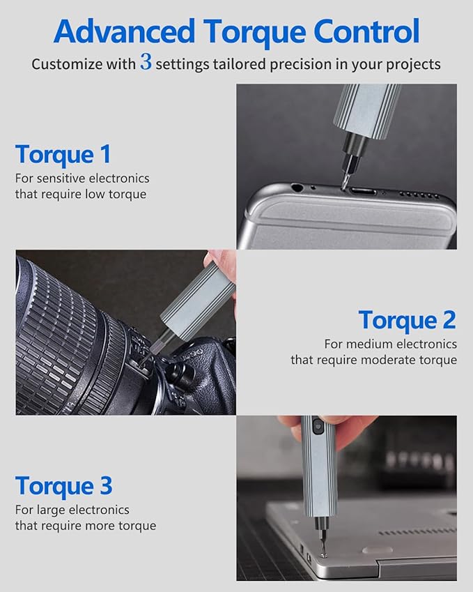 UnaMela Mini Electric Screwdriver Set Upgraded: Small Electric Precision Screwdriver Cordless - 3 Torque Settings, 30 S2 Bits, 4 LED Lights, Power Screwdriver Repair Tool Kit for PC RC Electronics