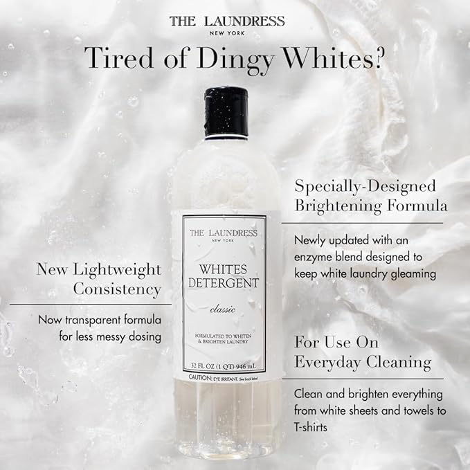 The Laundress Whites Detergent, Concentrated Laundry Detergent Liquid, Whiten & Brighten Clothes, Tough on Stains, Classic Scent, 32 oz. (Pack of 2)