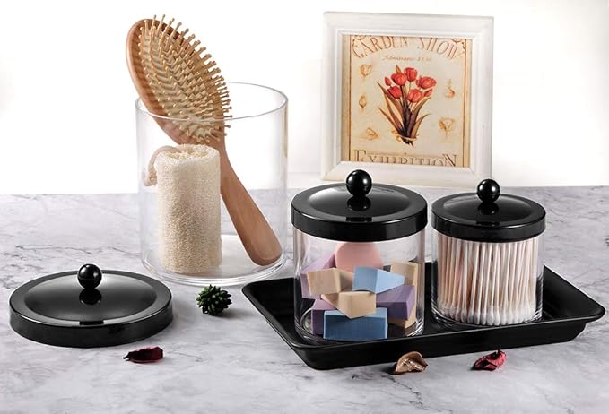 Vintage Farmhouse Decor Metal Vanity Tray(2 Pack),Countertop Guest Hand Towel Storage Organizer Tray Dispenser, Sturdy Holder for Perfume,Cosmetics, Jewelry, Makeup Bathroom Organizer (Black)