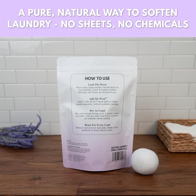 Lavender Scented Wool Dryer Balls – 6 XL Pack – Natural Fabric Softener, Reusable, Reduces Static, Reduces Wrinkles & Shortens Drying Time, Made W/Essential Oil, 100% Pure Wool