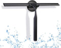 Quntis 12 Inch Squeegee for Shower Glass, Black Shower Squeegee with Adhesive Hooks Heavy Duty, Non-Slip Long Handle, Spare Blade, All-Purpose Squeegee Cleaning for Bathroom Doors Car Window
