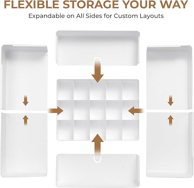 Adjustable Drawer Organizer – 19-Grid Divider for Socks, Bras & Panties, Closet Storage Box for Underwear & Dresser Drawers (15+4)