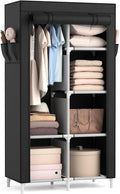 ROJASOP Portable Closet Wardrobe Closet for Hanging Clothes with 6 Storage Shelves, 1 Hanging Rod and 4 Pockets, Free Standing Closet Clothes Organizer for Bedroom, Sturdy and Easy Assemble