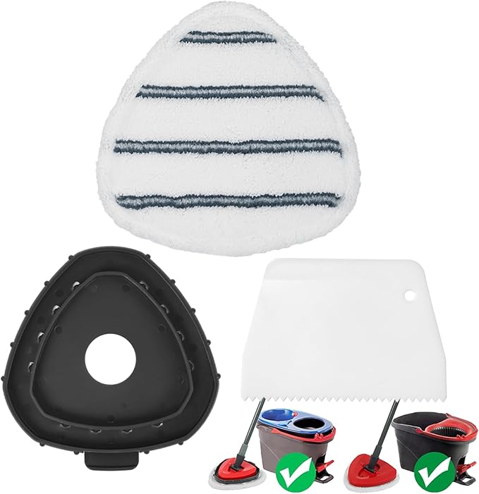 Flat Mop Head Replacements, Microfiber Mopping Pads Refills, 1-Pack Spin Mop Pads + 1 Plastic Pad &1 Scrape for Floor, Wall & Ceiling Cleaning - Fits EasyWring & RinseClean Systems