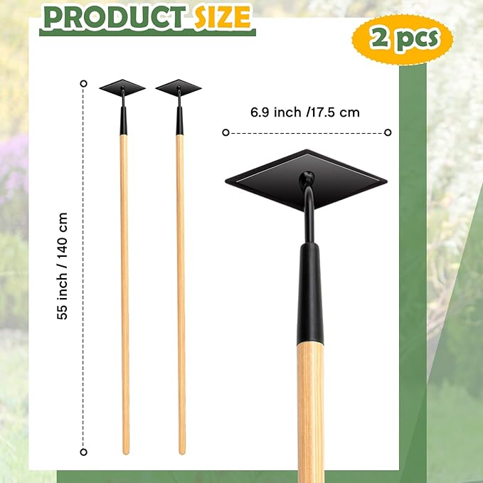 2 Pcs 55 Inch Hoe Garden Tool Diamond Head Heavy Duty Long Handle Weeding Tool Push Pull Action Stirrup Hula Hoe with Forged Steel 4 Sharp Edges for Digging Hoeing Loosing Soil