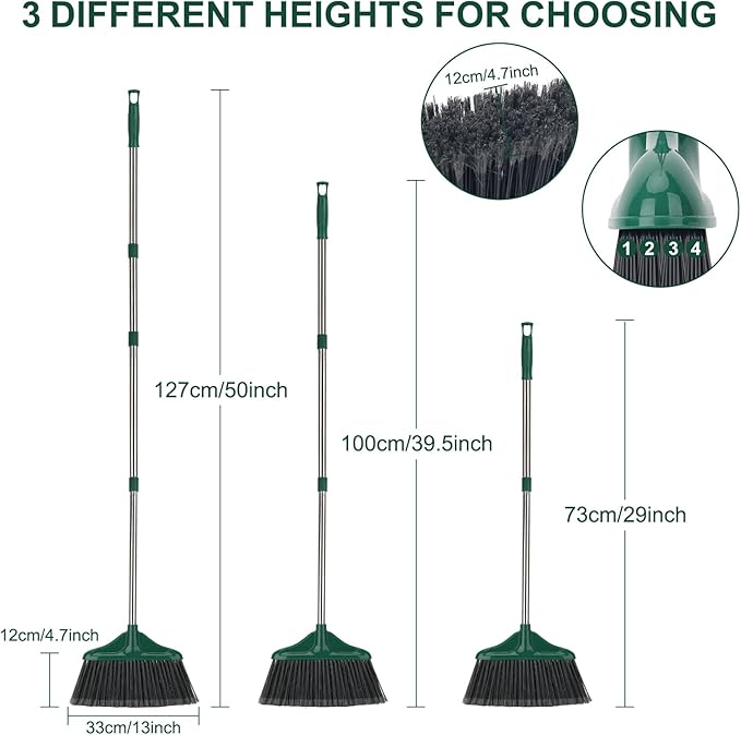 Broom Outdoor Indoor Commercial Broom with 50 inches Long Handle,Perfect for Home Courtyard Garage Kitchen Office Lobby Room Floor(Black)