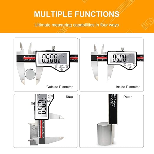 Digital Caliper, 6" Caliper Measuring Tool Extreme Accuracy Waterproof Electronic Vernier Caliper Industrial Stainless Steel Digital, Durable Measuring Tool with Large LCD Screen