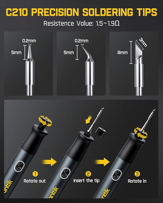 Fanttik T1 Max Soldering Iron Kit, Cordless Soldering Iron, 7 Seconds Fast Heating(390°F-840℉), Auto Sleep, 4 Precision Soldering Tips(C210), 360° Swivel Stand, Soldering Iron for Precision Repair