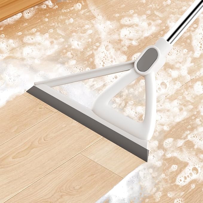 Household Broom with Dustpan, Squeegee Broom for Floor, Aluminum Handle for Floor, Glass, and Tile (White M1)