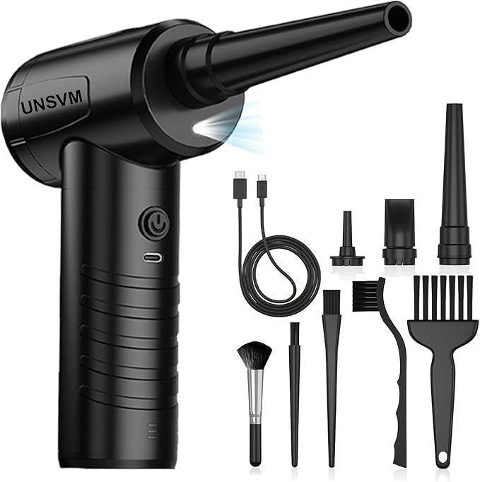 Air Duster,Efficient Electric Air Duster,Compact Rechargeable Cordless Compressed Air Duster,Quiet Air Blower,Portable 3-Gear Versatilie Dust Blower with LED Light for Keyboard Cleaning