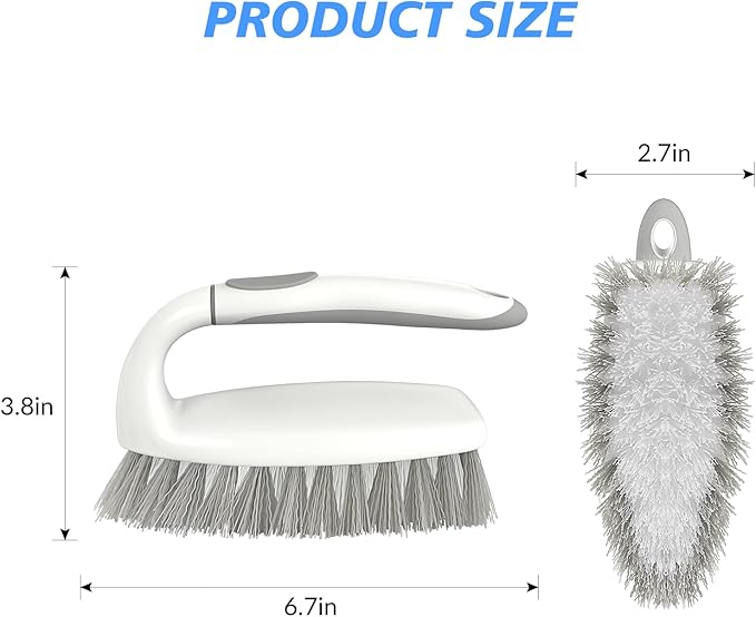 SetSail Heavy Duty Scrub Brush, Stiff Bristles Cleaning Brush with Non Slip Handle Shower Scrubber for Bathroom Kitchen Bathtub Tile Sink, 2 Pack(Grey White)
