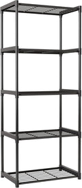 5-Tier Storage Shelves with Plastic Connectors – Metal Shelf Organizer for Pantry, Closet & Bathroom, Space-Saving Sturdy Shelving Unit Rack, Black, 17.3" x 12.8" x 56.7"