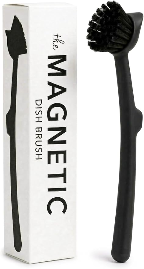 Earth & Mango Magnetic Dish Brush & Scraper, Snaps to Sink, Non-Scratch, Dishwasher Safe, Dish Scrubber – Onyx Black
