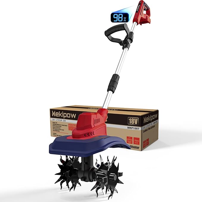 Cordless Garden Tiller Cultivator Compatible with Milwaukee 18V Battery, 250RPM Electric Rototiller with Brushless Motor, 48 Steel Tines, 8.7" Tilling Width, 6.3" Depth, Rotary Tiller(Tool ONLY)