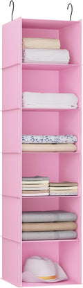 Hanging Closet Organizer, Easy Mount Foldable 6-Shelf Hanging Closet Wardrobe Storage Shelves, Clothes Handbag Shoes Accessories Storage, Washable Oxford Cloth Fabric, Pink