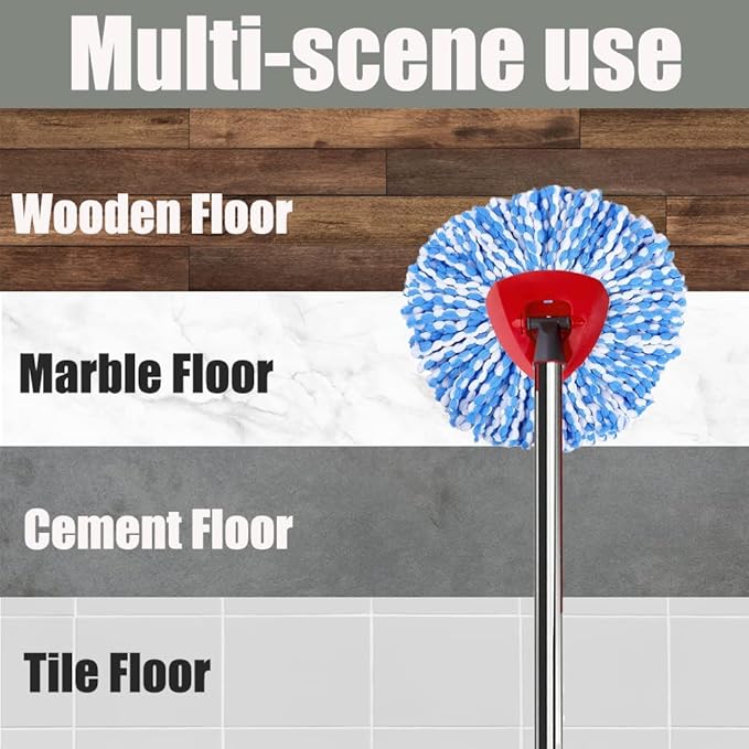 Spin Mop Head, Base, Handle Replacement for O-ceda EasyWring RinseClean Microfiber Spin Mops, 2 Microfiber Mop Refills, 1 Triangle Head Cover and 30-58in Handle (Blue (2-Tank System))