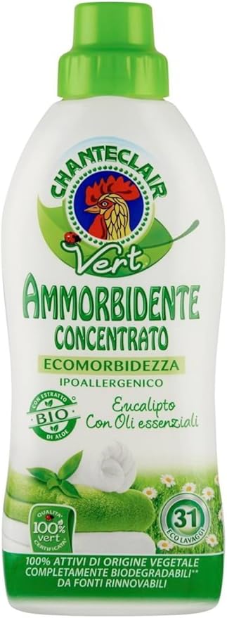 Chanteclairs Vert Concentrated Fabric Softener with Eucalyptus and Essential Oils, Hypoallergenic, 31 Washes
