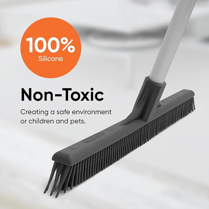 Superio 16"" Slim Silicone Salon Broom - Carpet Rake for Liquid, Human Hair, Pet Hair, and Fur Space Saving and Easy to Wash, Gray, 1281-993
