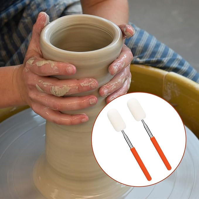 2pcs Telescoping Sponge Stick for Pottery, Retractable Ceramic Mud Tools Clay Sponge on a Stick with Handle for Cleanup Excess Water from Tall or Narrow Pottery(Large,Extend up to 28.35in)