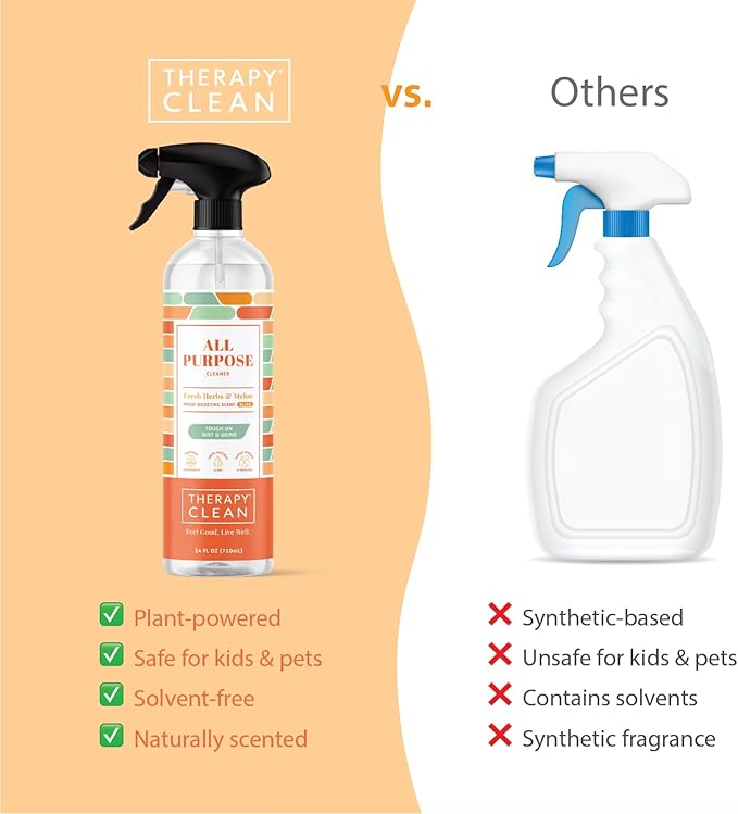 Therapy Clean All Purpose Cleaner 24 fl oz (Fresh Herbs & Melon) (6-Pack) - Multi Surface Cleaning Spray, Kitchen Cleaner, Household Multipurpose, Dusting Spray