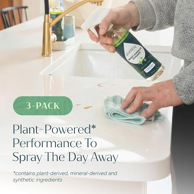 Puracy Multi-Surface Cleaner Spray - Plant-Powered All Purpose Cleaner - Surface Cleaner Solution As Seen on TikTok (Green Tea & Lime, 16 fl oz, 3 Pack)