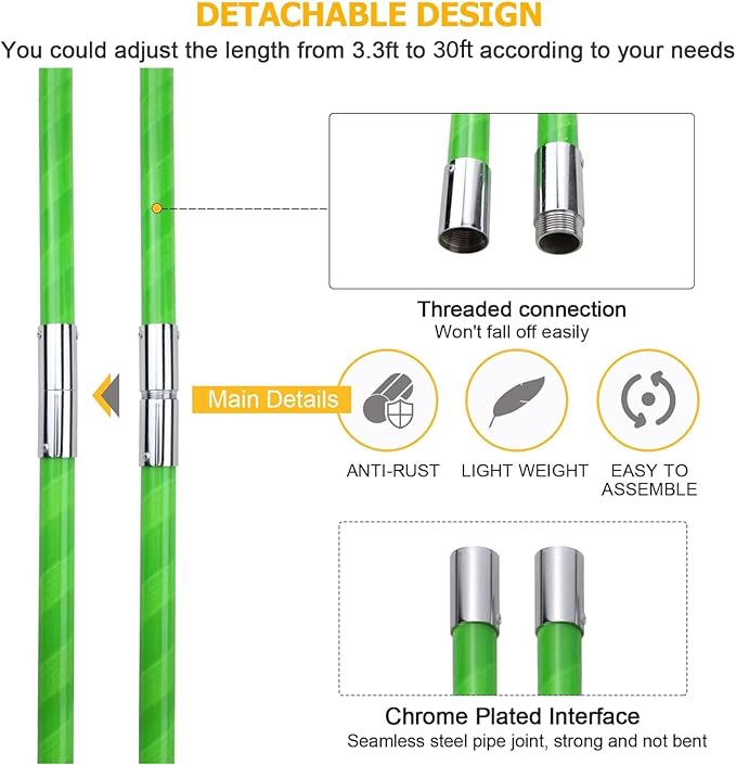 30 Feet Tree Pole Pruner Manual Branches Trimmer Tree Branch Garden Tools Loppers Hand Pole Saws Extendable Height Adustable System for Sawing and Shearing
