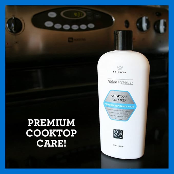 TriNova Premium Cooktop Cleaner and Scrubbing Pads. Best Cleaning Kit for Smooth Top Ranges & Stoves of Glass, Ceramic. Non-Abrasive and Scratch Free scouring sponges with Cream Formula 12oz.