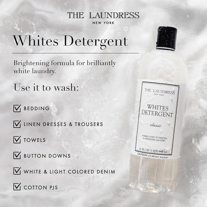 The Laundress Whites Detergent, Concentrated Laundry Detergent Liquid, Whiten & Brighten Clothes, Tough on Stains, Classic Scent, 32 oz. (Pack of 2)
