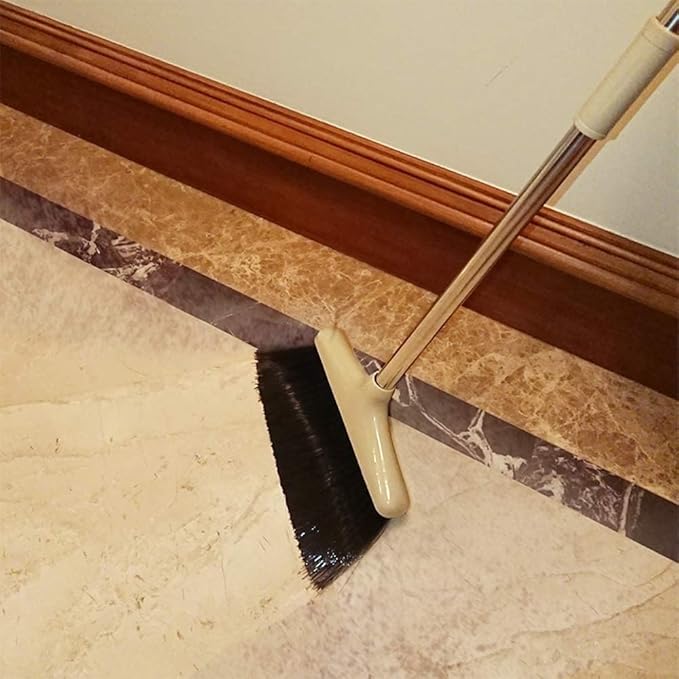 Broom and Dustpan Set Lightweight Upright Lobby Broom and Dust Pan Combo with Long Handle Outdoor Indoor for Home Kitchen Room Office (Brown)