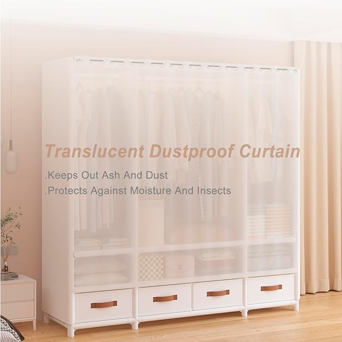 Portable Closet,Portable Closets for Hanging Clothes,Japanese Style Wardrobe with 1 Hanging Rods,2 Storage Shelves,27.5" L x 17.7" W x 65.1" H,White