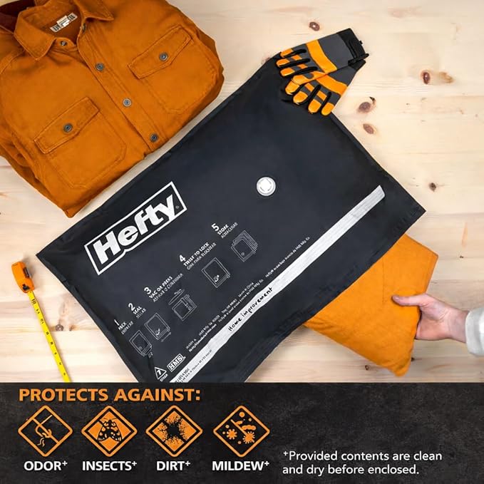 Hefty MAX Shrink-Pak Vacuum Seal Storage Bags for Clothing, Travel, Bedding | Tear & Water Resistant, Dual-Valve Space Saver Compression Bags - Large, 4-Pack