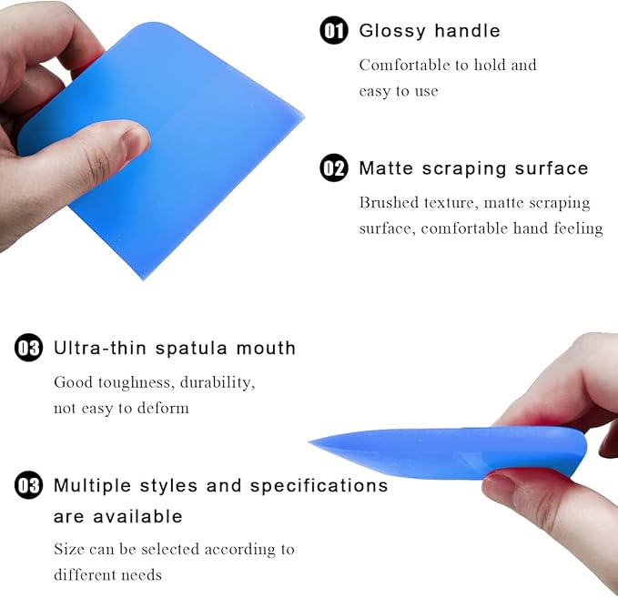5 in 1 Rubber Squeegee Kit, Anti-Scratch Flexible Soft Matte TPU Coating Scraper Kit, Small Tint Squeegee Water Blade Scraper for Paint Protection Film Household Cleaning (Blue)