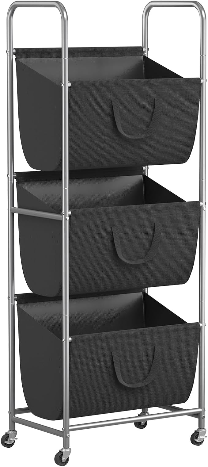 ELYKEN 120L Vertical Rolling Laundry Hamper with Removable Bags, 3 Section Laundry Baskets with Wheels, Space-Saving 3 Tier Laundry Sorter for Small Spaces, Dorm, Bedroom, Bathroom, Laundry Room