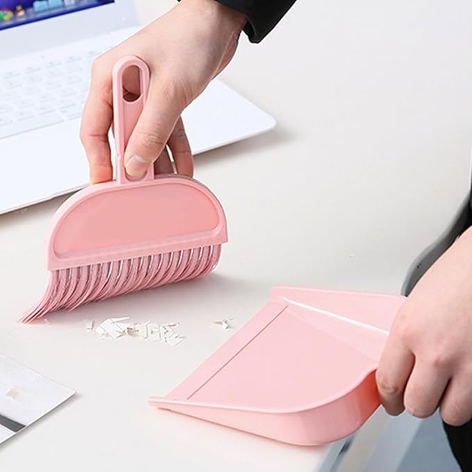 minkissy Mini Broom and Dustpan Set Portable Small Cleaning Tools for Pet Cages Desktop Keyboards and Narrow Spaces 8.07X5.70X1.18In
