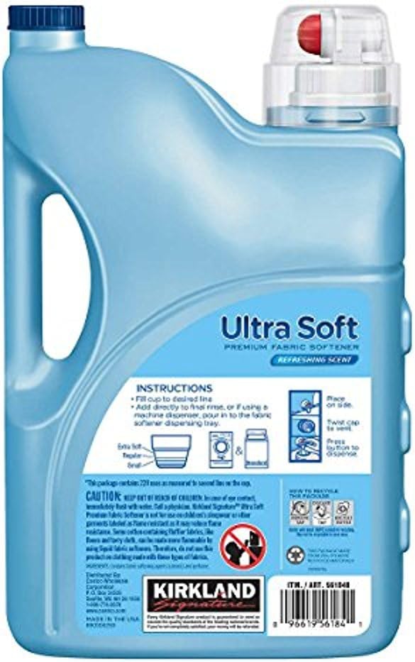 Kirkland Signature Ultra Soft Premium Liquid Fabric Softener: Odor Eliminating Refreshing Scent - 187 fl. oz (220 Loads)