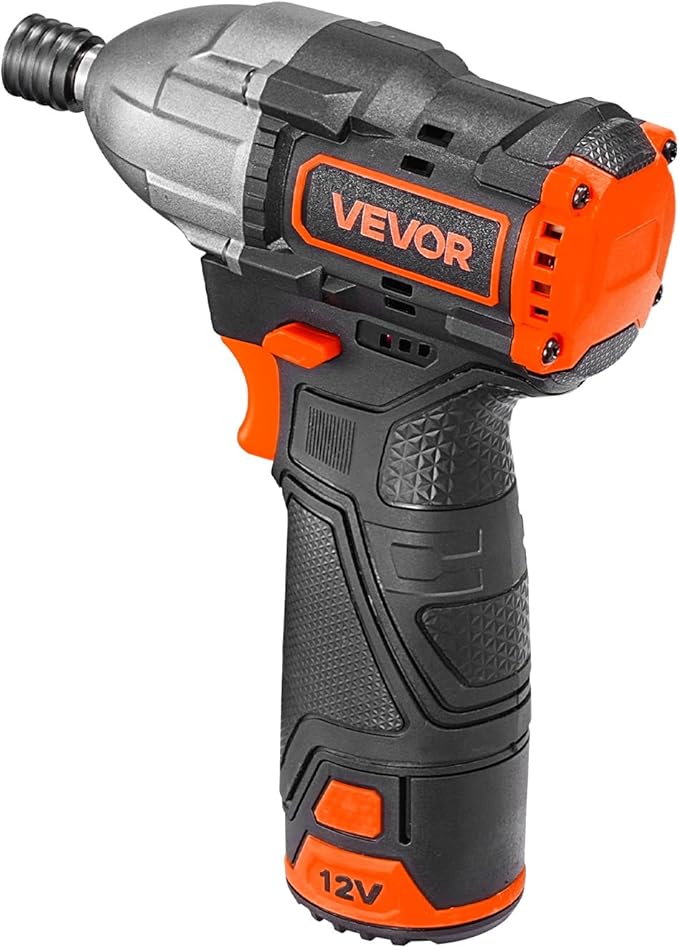 VEVOR Impact Driver, 1/4 Inch, 3000 RPM Max Speed, 12 V Brushless Motor, Electric Cordless Impact Driver Kit with Battery and Charger, 20 Bits, LED Work Light, for Furniture, Electrical, Home Repairs