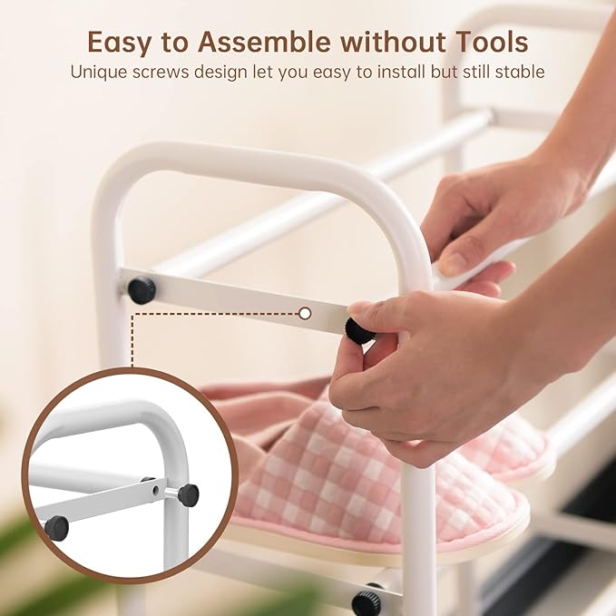 Gonfoam 2-Tier Expandable Shoe Rack,Adjustable Shoe Shelf Storage Organizer Heavy Duty Metal Free Standing Shoe Rack for Entryway Closet Doorway (White)