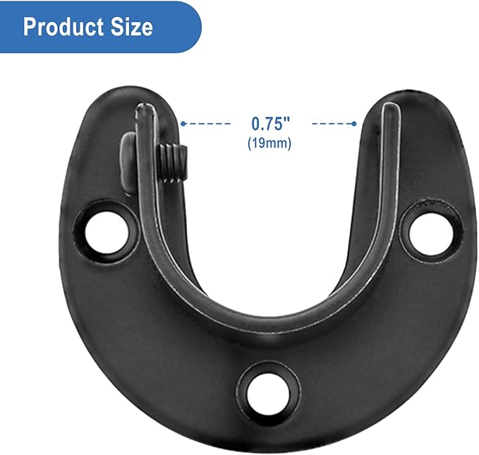 Rise age Stainless Steel Closet Rod Bracket, 3/4 Inch Diameter Closet Rod Holder 2 Pcs, Heavy Duty Black Curtain Holder with Screws