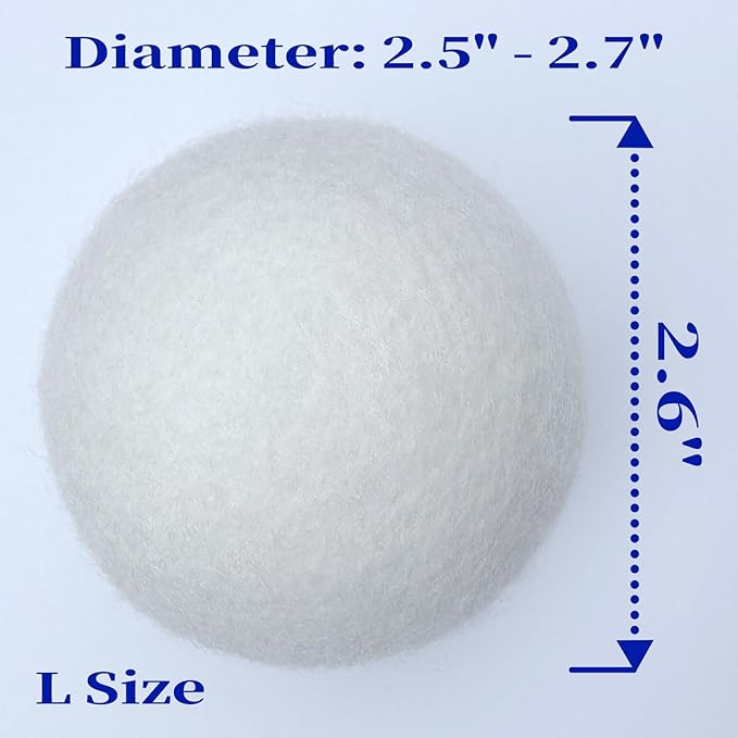 Wool Dryer Balls 6-Pack L - Natural Reusable Laundry Fabric Softener, Reduces Wrinkles & Drying Time, Hypoallergenic, Leaves Fabrics Naturally Soft and Fluffy