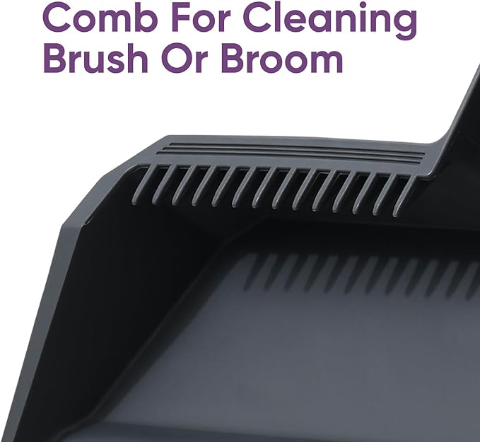 Superio 2-Pack Wide Plastic Dustpan with Comb - 16" Wide, Rubber Lip, Broom Handle Clip, Grey