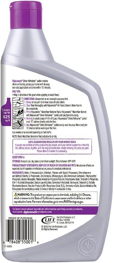 Rejuvenate Shine Refresher Floor Polish Renews Shine On Newer And Recently Restores Floors Including Sealed Hardwood, Laminate, Vinyl And Tile, 32 Ounces