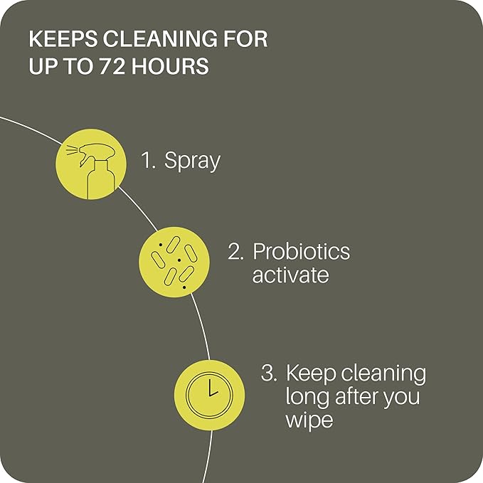 Everneat Probiotic Surface Cleaner – Cleans for Days, Refillable, Non-Toxic | Glass Spray Bottle | Rosemary, Lemongrass, Lemon EO | 1 oz Concentrate (Just Add Water)