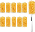 Heavy Duty Duster Refills, Disposable Dusters Kit for Cleaning Dusting Furniture Blind Ceiling Fan, Multi Surface 360 Feather Duster(10)+3FT Extended Handle（1） (Orange)