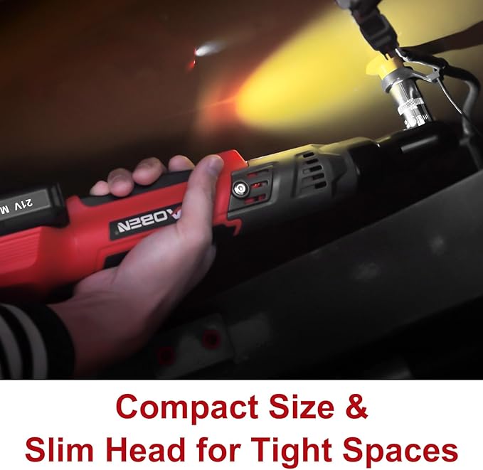 AOBEN 21V 1/2" Cordless Ratchet Wrench Kit-74 Ft-lbs Brushless Electric Power Ratchet with Variable Speed, 2X2000mAh Lithium-Ion Battery, Charger, 8 Sockets, 1/4" & 3/8" Adaptors, 3" Extension Bar