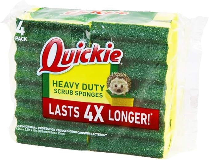 Quickie 2052213 Scrubbing Sponge, Pack of 4, Long Lasting, Heavy Duty, Kitchen and Bathroom Scrubbing Sponge
