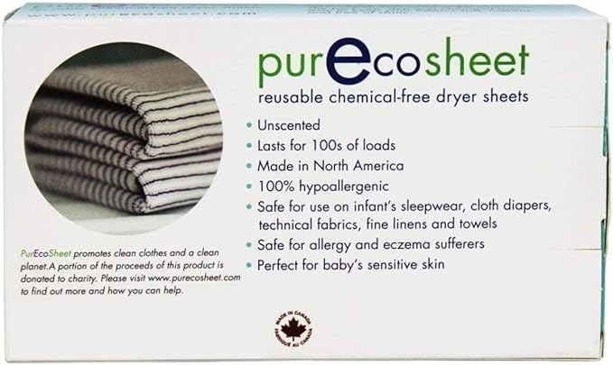Purecosheet - Reusable Dryer Sheets | Cost effective (500+ loads), Chemical Free & Vegan Dryer Sheet | Safe For Infants & Allergy/Eczema Sufferers | Hypoallergenic | 2 Count