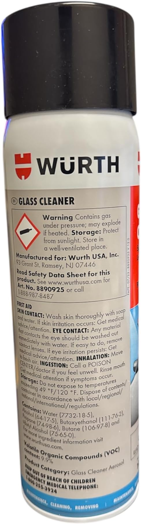 AquaNation Listing For Wurth Glass Cleaner 19oz – Ammonia-Free Streak-Free Foam Spray for Tinted Windows, Mirrors, Windshields, Chrome & More – Fresh Scent, Safe Formula – Pack of 2