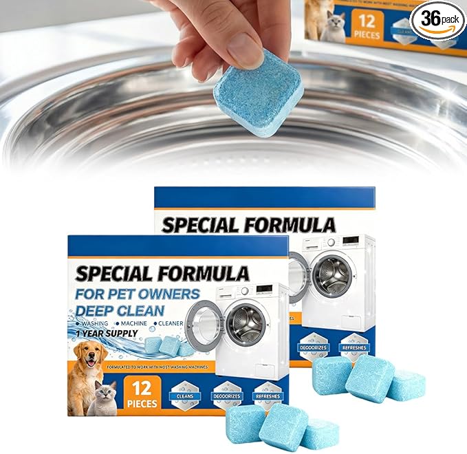 Washing Machine Cleaner Tablets, 2026 Upgrade 12/24/36-Pack (12 Month Supply) for HE/Top/Front Load Washers - Removes Stubborn Pet Hair, Odors, Mold & Residue, Septic Safe & Fragrance Free (24 PACK)