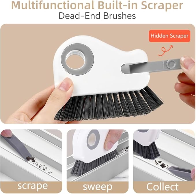 2 in 1 Groove Cleaning Brush, Window Track Cleaning Tools, Multifunction Window Track Cleaner with Hard Bristle and Hidden Scraper, Crevice Brush for Sliding Door Track, Window Seal, Sill (Orange)