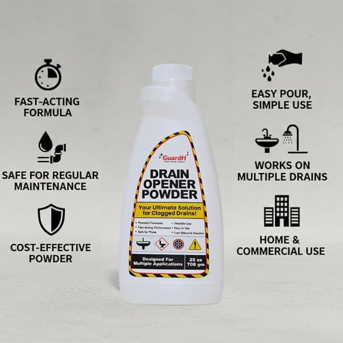Drain Opener Powder 25 oz (708 g) – Fast-Acting Drain Cleaner for Kitchen Sink, Bathroom Drains, Shower & Pipes – Powerful Grease, Hair & Clog Remover – Heavy Duty Pipe Cleaning Powder